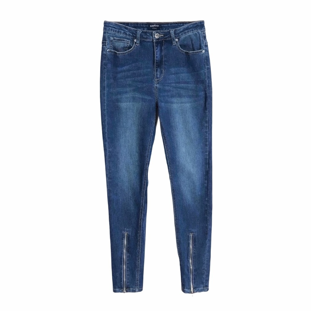 Bebe High Zipper Ankle Leg Skinny Jeans Med Dark Wash Soft Stretch Pants Size 29